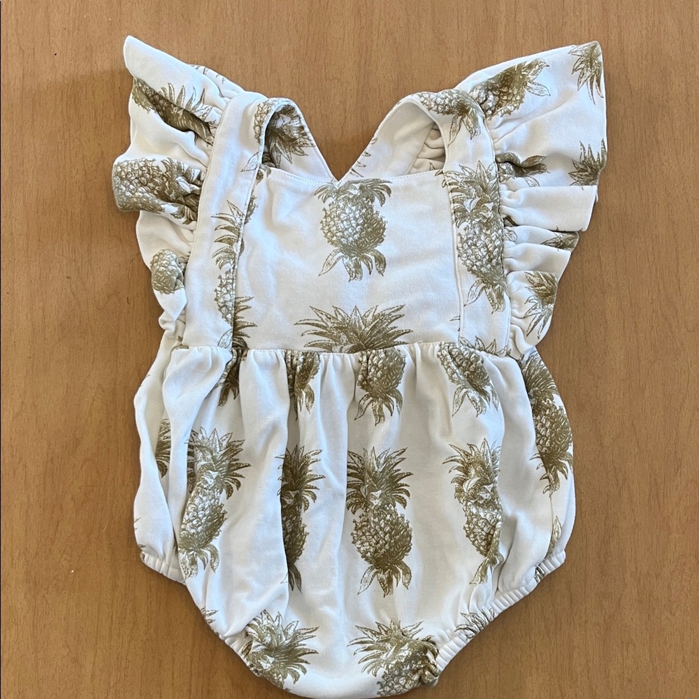 kate quinn White and Gold Pineapple Ruffle One-Piece